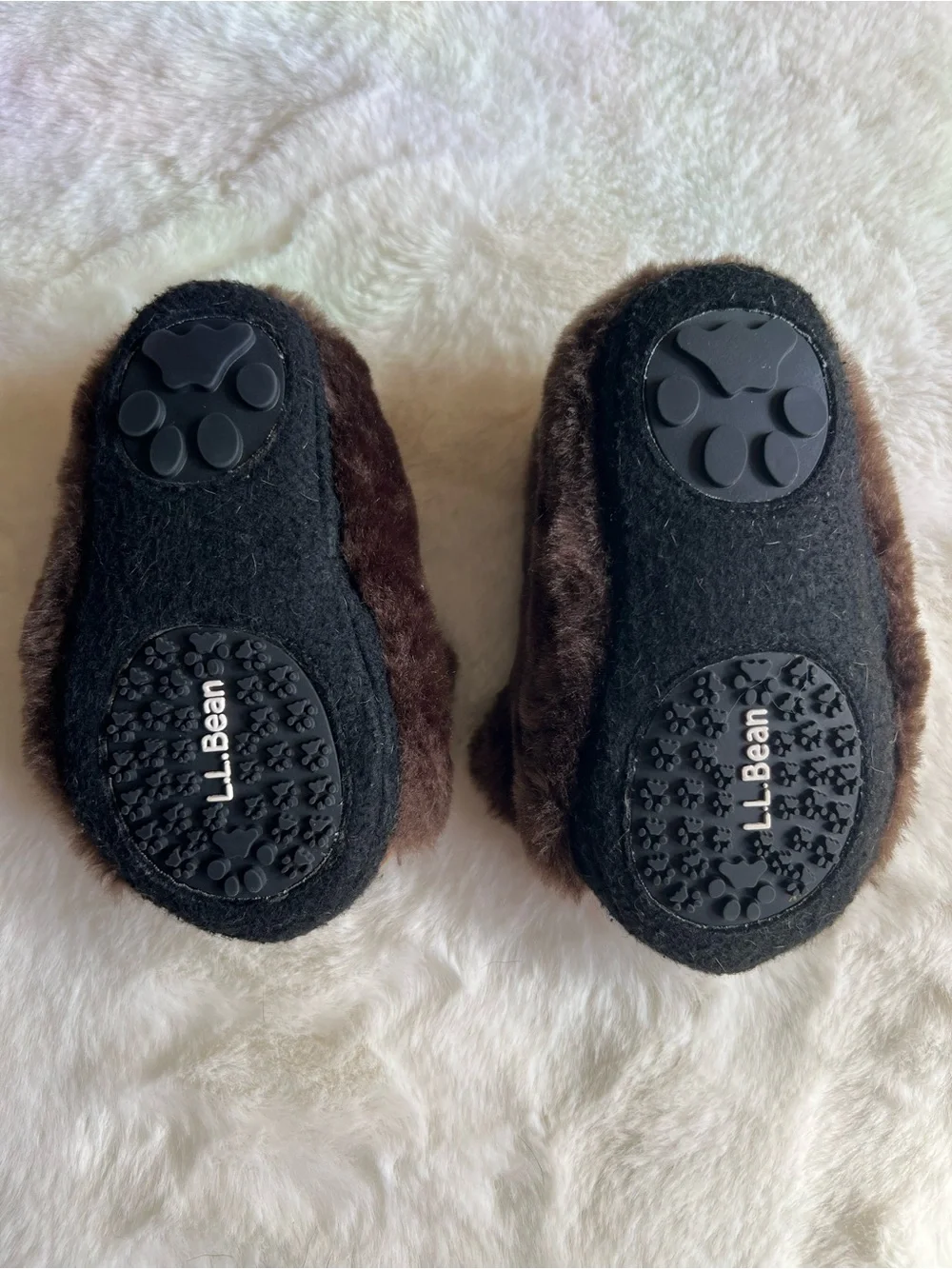 L.L.Bean Toddler Brown Bear Plush Slippers Size 7-8c Non-Slip Soft Cozy